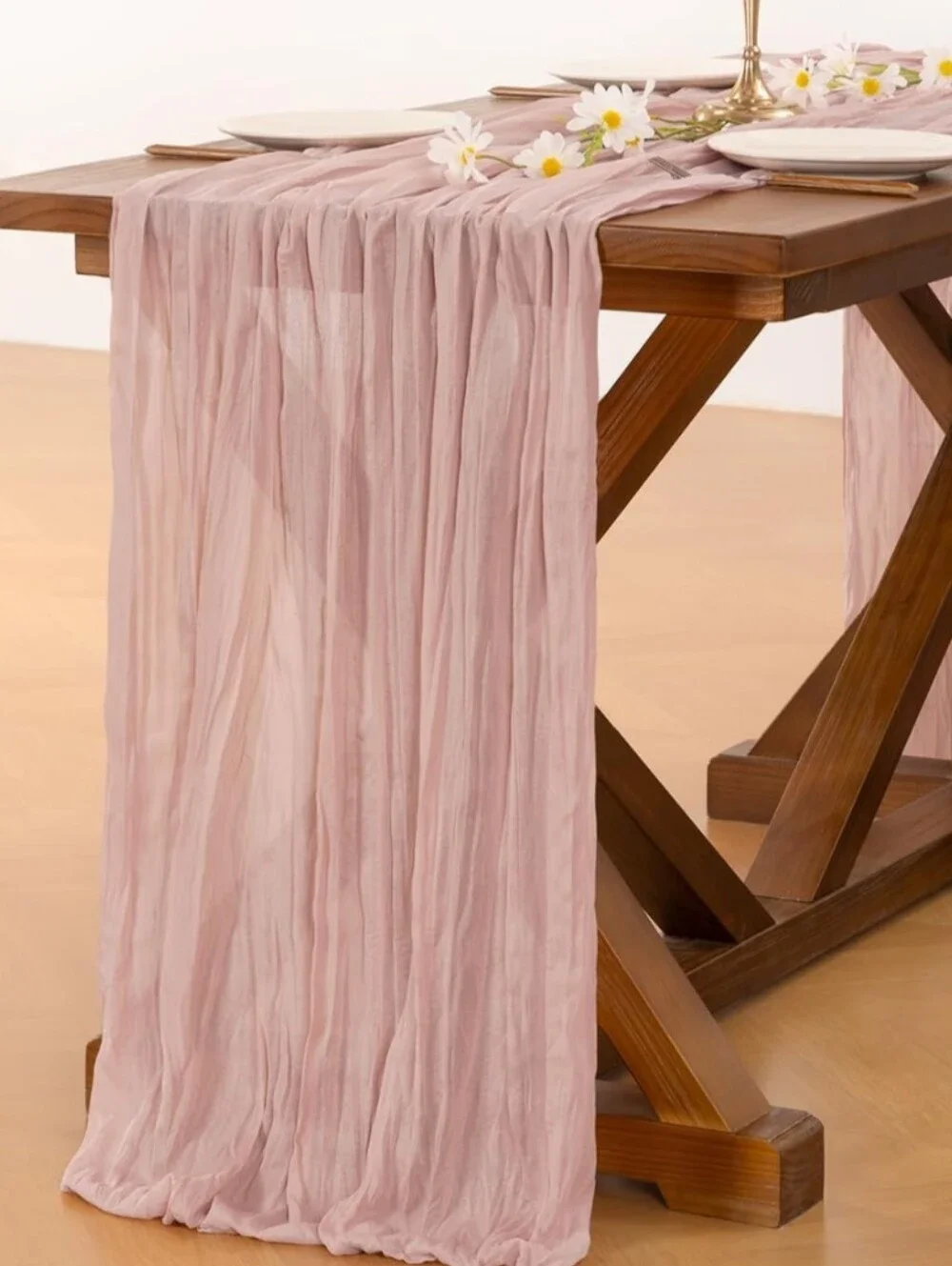 Light Blush Crinkle Cheesecloth Table Runner New - Picture 1 of 5